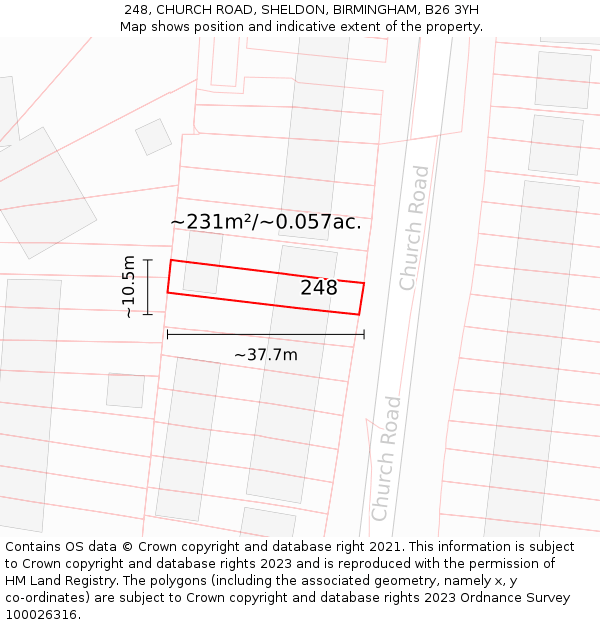 248, CHURCH ROAD, SHELDON, BIRMINGHAM, B26 3YH: Plot and title map