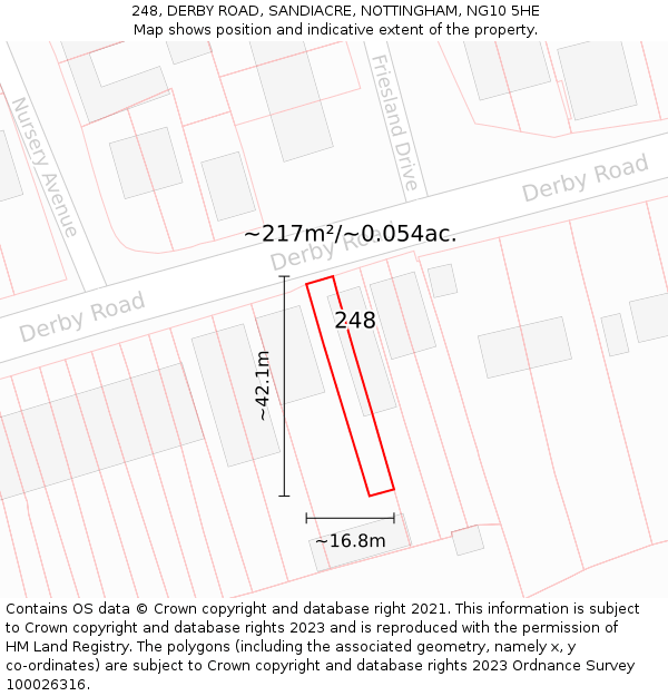 248, DERBY ROAD, SANDIACRE, NOTTINGHAM, NG10 5HE: Plot and title map