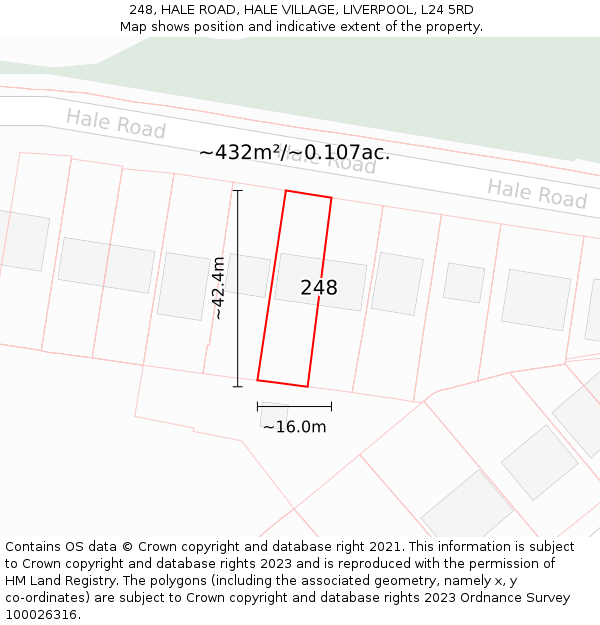 248, HALE ROAD, HALE VILLAGE, LIVERPOOL, L24 5RD: Plot and title map