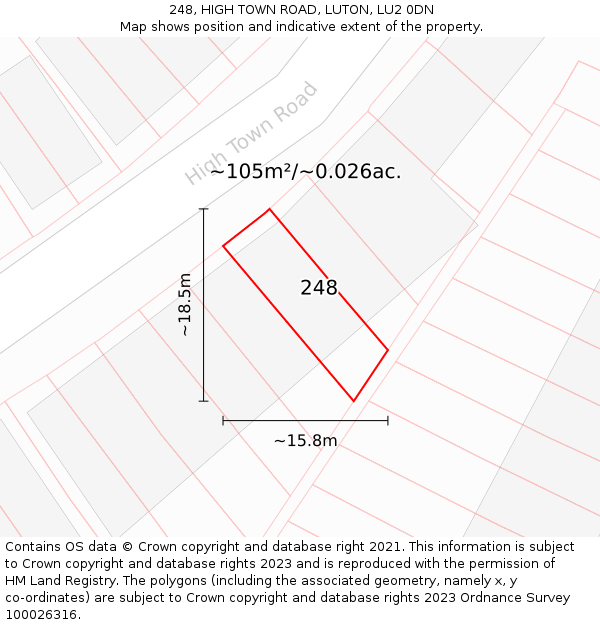 248, HIGH TOWN ROAD, LUTON, LU2 0DN: Plot and title map