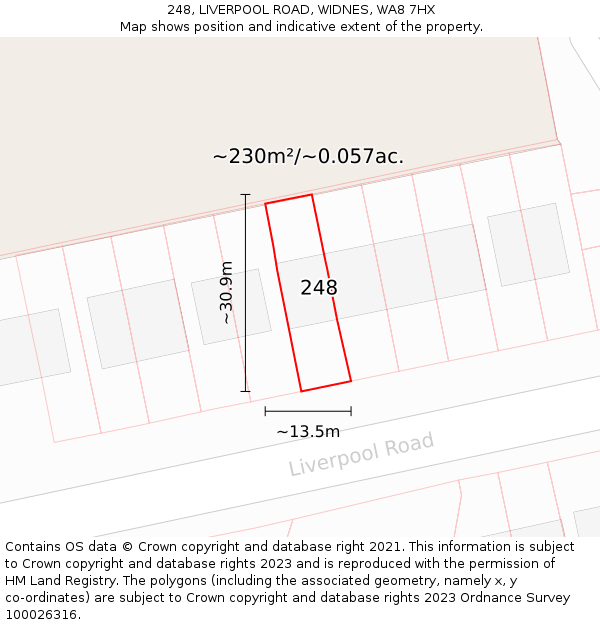 248, LIVERPOOL ROAD, WIDNES, WA8 7HX: Plot and title map