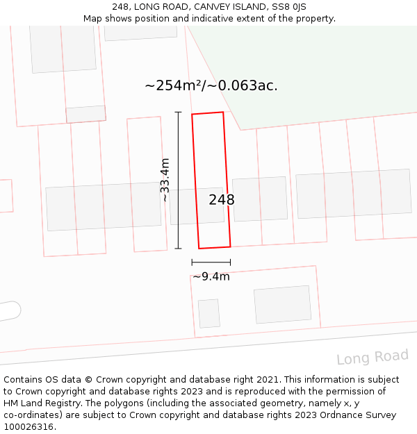 248, LONG ROAD, CANVEY ISLAND, SS8 0JS: Plot and title map