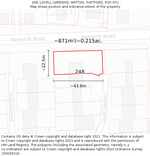 248, LOVELL GARDENS, WATTON, THETFORD, IP25 6TU: Plot and title map