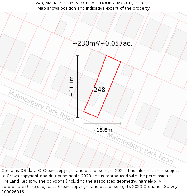 248, MALMESBURY PARK ROAD, BOURNEMOUTH, BH8 8PR: Plot and title map