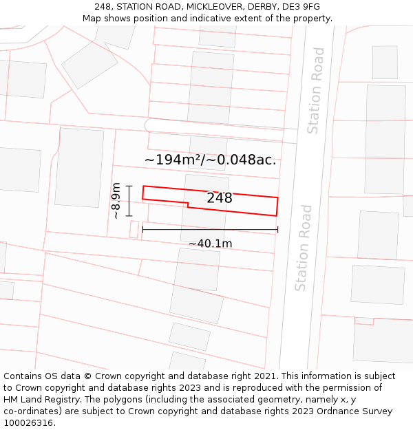 248, STATION ROAD, MICKLEOVER, DERBY, DE3 9FG: Plot and title map