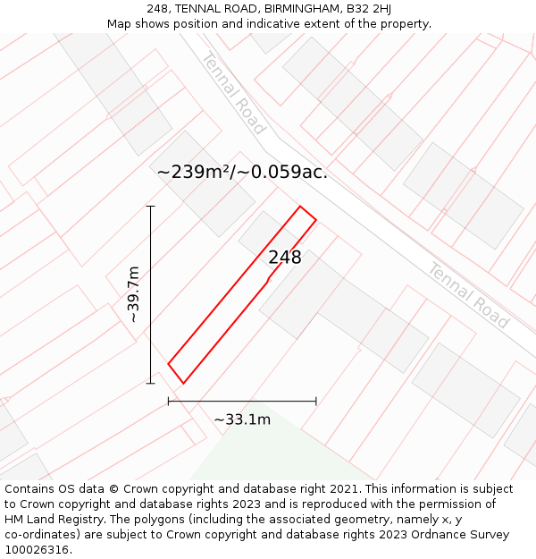 248, TENNAL ROAD, BIRMINGHAM, B32 2HJ: Plot and title map