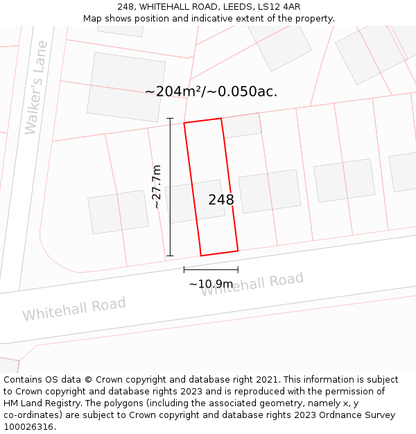 248, WHITEHALL ROAD, LEEDS, LS12 4AR: Plot and title map