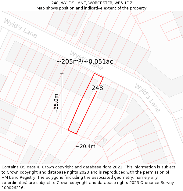 248, WYLDS LANE, WORCESTER, WR5 1DZ: Plot and title map