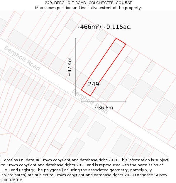 249, BERGHOLT ROAD, COLCHESTER, CO4 5AT: Plot and title map