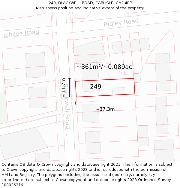 249, BLACKWELL ROAD, CARLISLE, CA2 4RB: Plot and title map