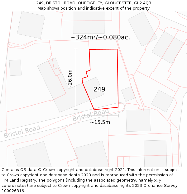 249, BRISTOL ROAD, QUEDGELEY, GLOUCESTER, GL2 4QR: Plot and title map