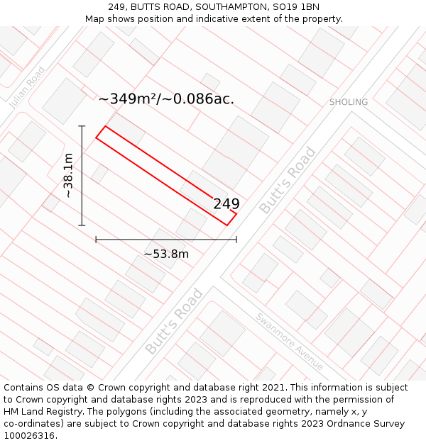 249, BUTTS ROAD, SOUTHAMPTON, SO19 1BN: Plot and title map