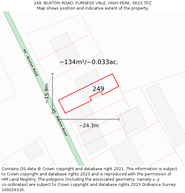 249, BUXTON ROAD, FURNESS VALE, HIGH PEAK, SK23 7PZ: Plot and title map