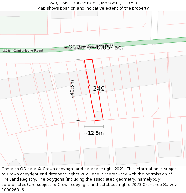 249, CANTERBURY ROAD, MARGATE, CT9 5JR: Plot and title map