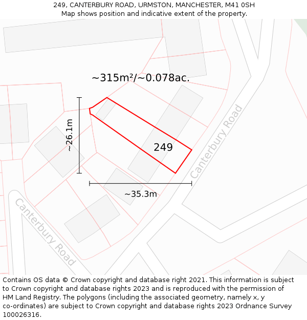 249, CANTERBURY ROAD, URMSTON, MANCHESTER, M41 0SH: Plot and title map