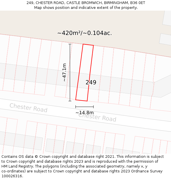 249, CHESTER ROAD, CASTLE BROMWICH, BIRMINGHAM, B36 0ET: Plot and title map