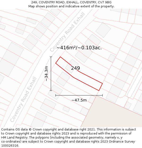 249, COVENTRY ROAD, EXHALL, COVENTRY, CV7 9BG: Plot and title map