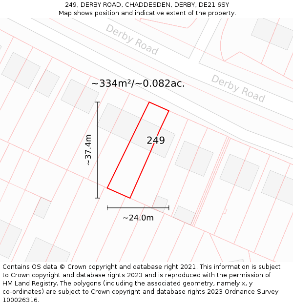 249, DERBY ROAD, CHADDESDEN, DERBY, DE21 6SY: Plot and title map