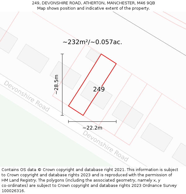 249, DEVONSHIRE ROAD, ATHERTON, MANCHESTER, M46 9QB: Plot and title map