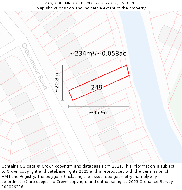 249, GREENMOOR ROAD, NUNEATON, CV10 7EL: Plot and title map