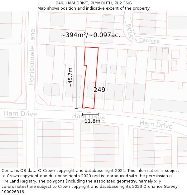 249, HAM DRIVE, PLYMOUTH, PL2 3NG: Plot and title map