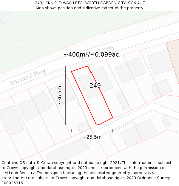 249, ICKNIELD WAY, LETCHWORTH GARDEN CITY, SG6 4UE: Plot and title map