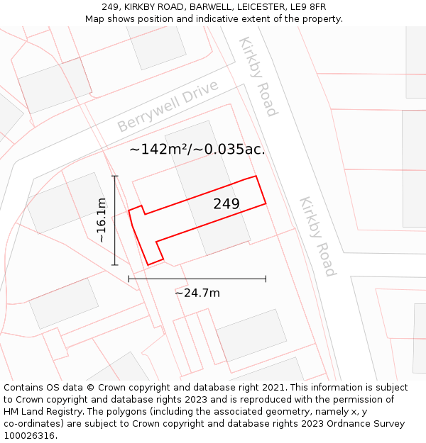 249, KIRKBY ROAD, BARWELL, LEICESTER, LE9 8FR: Plot and title map