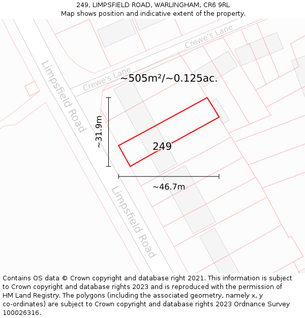 249, LIMPSFIELD ROAD, WARLINGHAM, CR6 9RL: Plot and title map