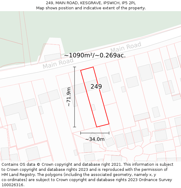 249, MAIN ROAD, KESGRAVE, IPSWICH, IP5 2PL: Plot and title map