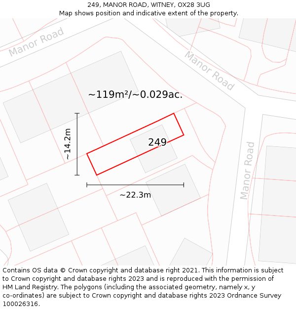 249, MANOR ROAD, WITNEY, OX28 3UG: Plot and title map