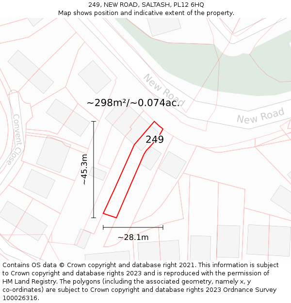 249, NEW ROAD, SALTASH, PL12 6HQ: Plot and title map