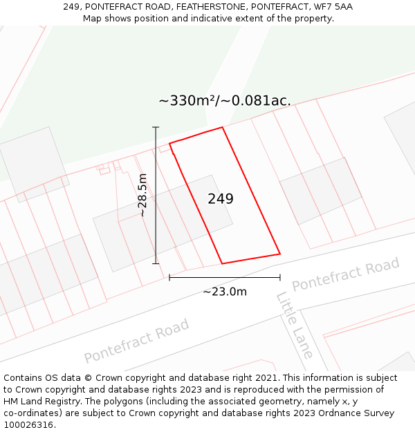 249, PONTEFRACT ROAD, FEATHERSTONE, PONTEFRACT, WF7 5AA: Plot and title map