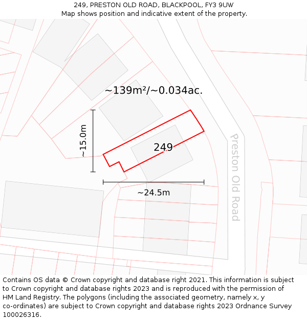 249, PRESTON OLD ROAD, BLACKPOOL, FY3 9UW: Plot and title map