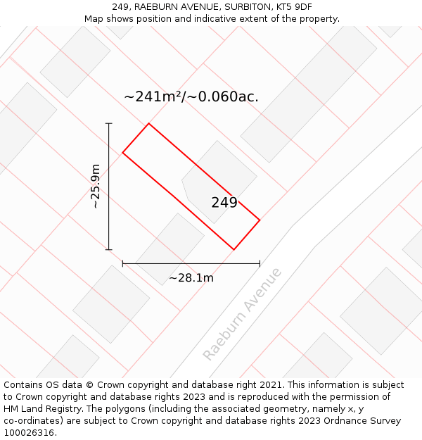 249, RAEBURN AVENUE, SURBITON, KT5 9DF: Plot and title map