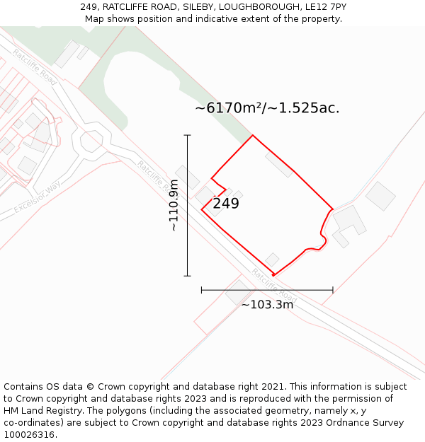 249, RATCLIFFE ROAD, SILEBY, LOUGHBOROUGH, LE12 7PY: Plot and title map