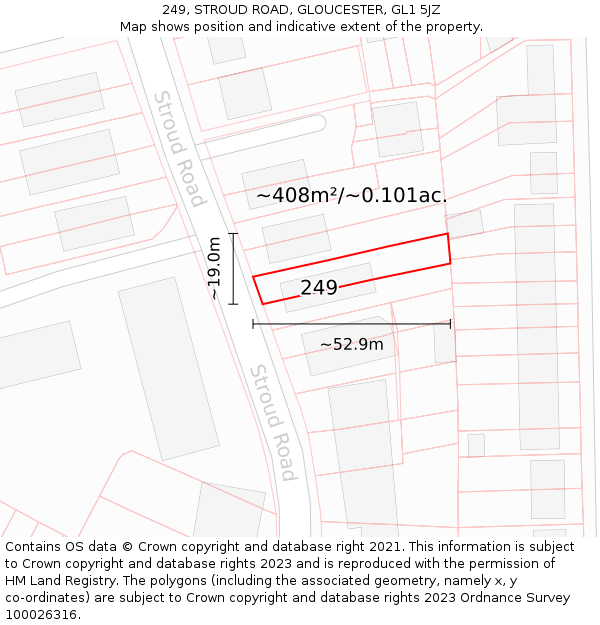 249, STROUD ROAD, GLOUCESTER, GL1 5JZ: Plot and title map