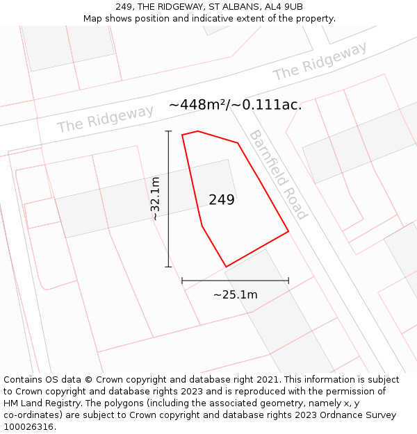 249, THE RIDGEWAY, ST ALBANS, AL4 9UB: Plot and title map