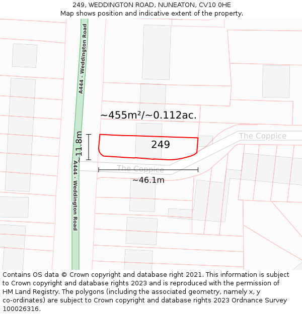 249, WEDDINGTON ROAD, NUNEATON, CV10 0HE: Plot and title map