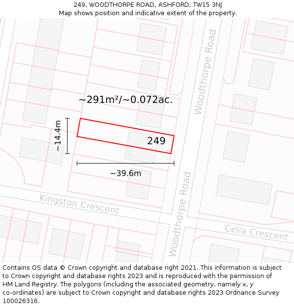 249, WOODTHORPE ROAD, ASHFORD, TW15 3NJ: Plot and title map