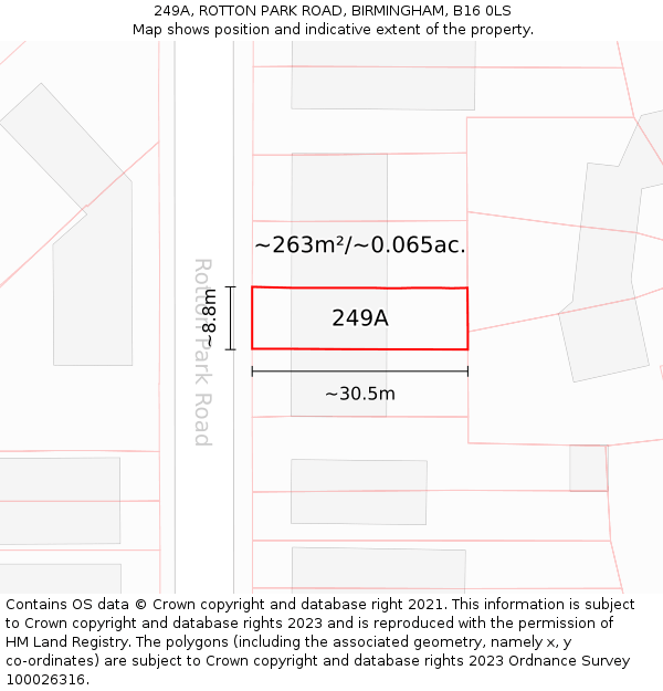 249A, ROTTON PARK ROAD, BIRMINGHAM, B16 0LS: Plot and title map