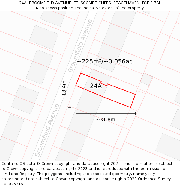 24A, BROOMFIELD AVENUE, TELSCOMBE CLIFFS, PEACEHAVEN, BN10 7AL: Plot and title map