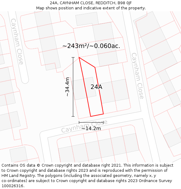 24A, CAYNHAM CLOSE, REDDITCH, B98 0JF: Plot and title map