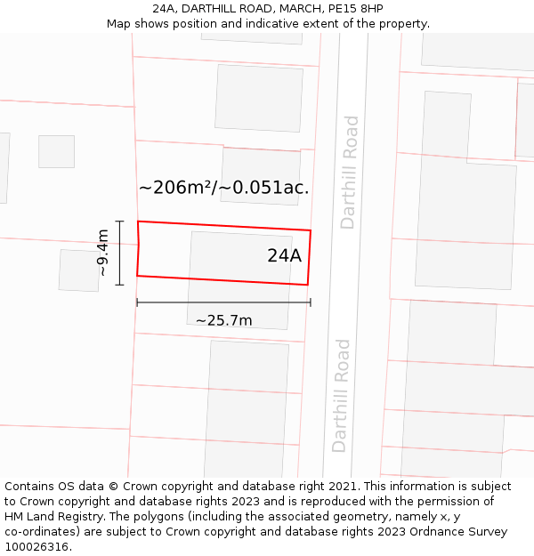 24A, DARTHILL ROAD, MARCH, PE15 8HP: Plot and title map