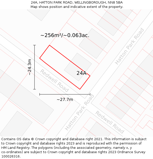 24A, HATTON PARK ROAD, WELLINGBOROUGH, NN8 5BA: Plot and title map