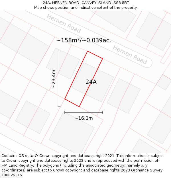 24A, HERNEN ROAD, CANVEY ISLAND, SS8 8BT: Plot and title map