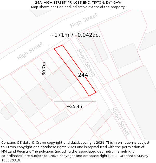 24A, HIGH STREET, PRINCES END, TIPTON, DY4 9HW: Plot and title map