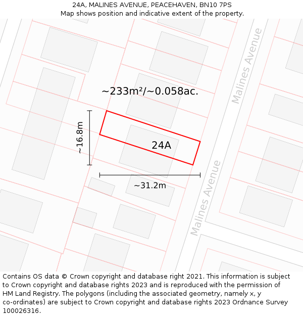 24A, MALINES AVENUE, PEACEHAVEN, BN10 7PS: Plot and title map