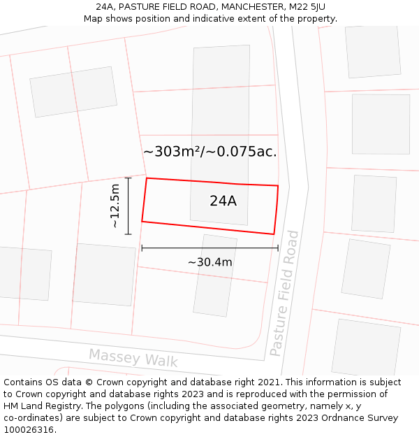 24A, PASTURE FIELD ROAD, MANCHESTER, M22 5JU: Plot and title map