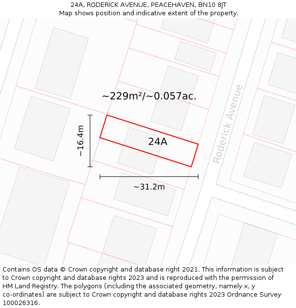 24A, RODERICK AVENUE, PEACEHAVEN, BN10 8JT: Plot and title map