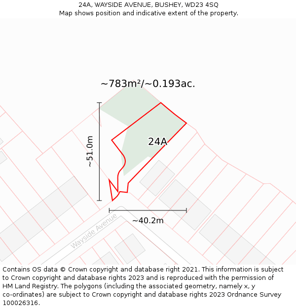 24A, WAYSIDE AVENUE, BUSHEY, WD23 4SQ: Plot and title map